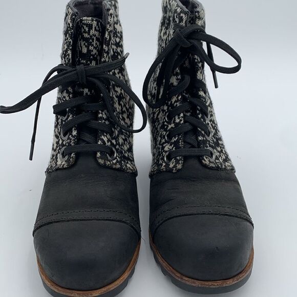 Sorel Joan of Arc Lexie wedge ankle boots black and white Womans size 6.5 - Picture 7 of 12